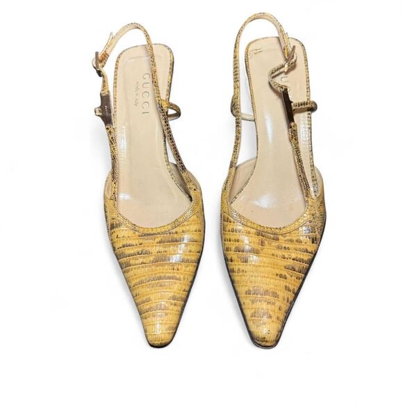 Gucci Women's Embossed Leather Animal Print Slingback Pumps Sz 7.5B - Picture 1 of 8